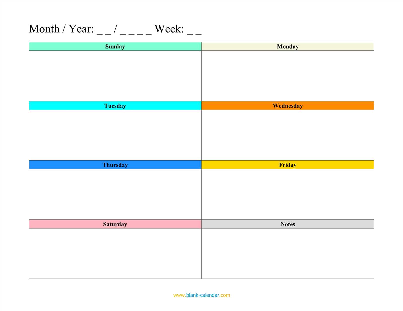 free week at a glance calendar template