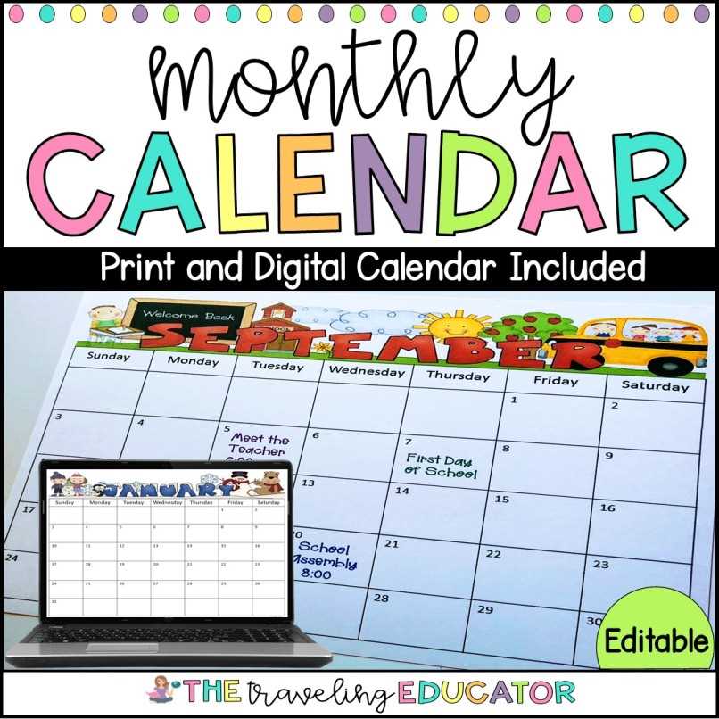 free kindergarten calendar templates