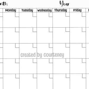 free printable blank monthly calendar template