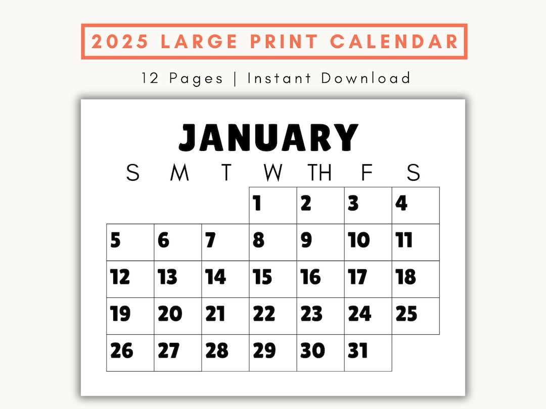 free large print calendar template