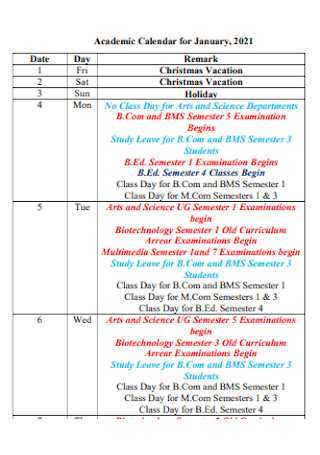 academic calender template