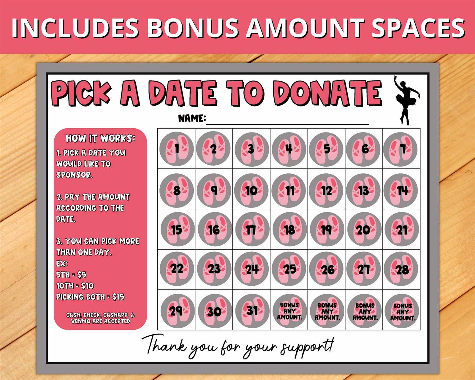 sponsor a day calendar fundraiser template free