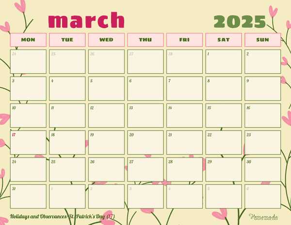 free march calendar template 2025