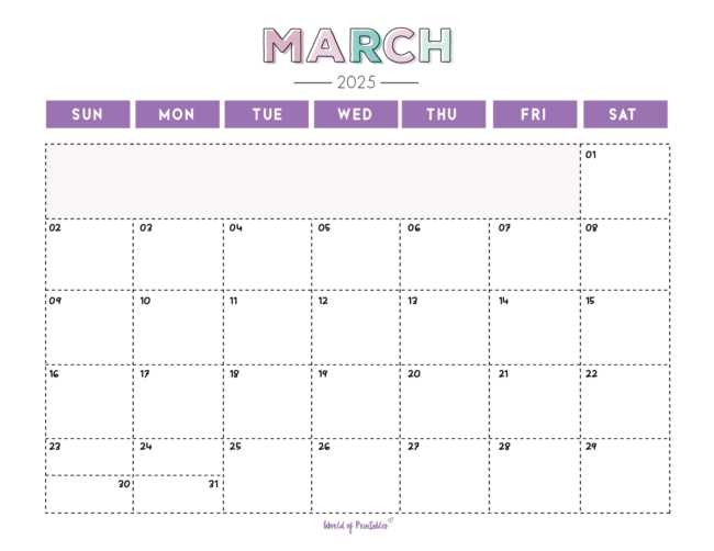 free march calendar template 2025