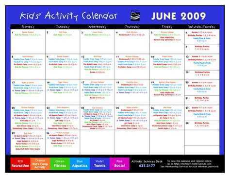 free monthly activity calendar templates