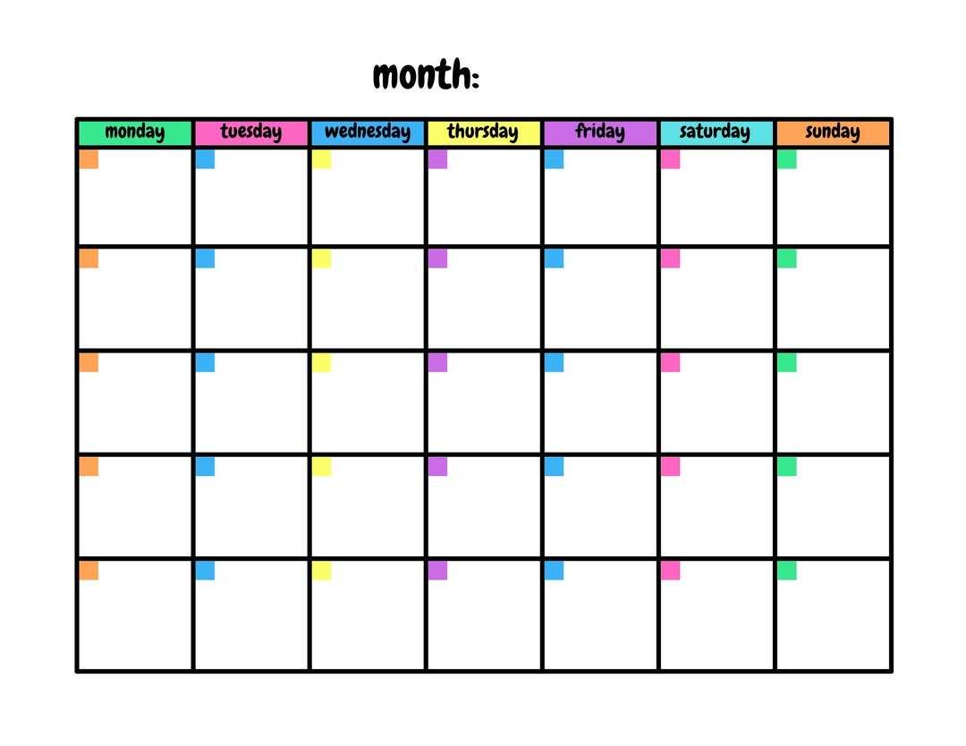 free monthly calendar template printable