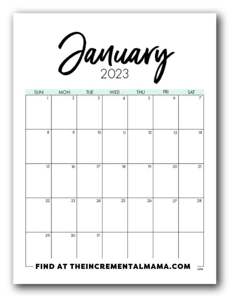 free monthly calendar template printable