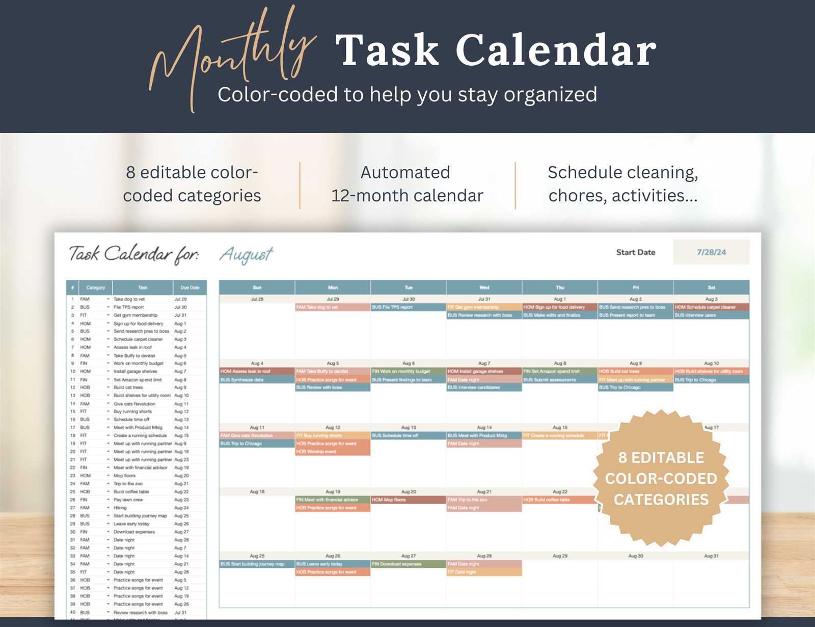 free monthly task calendar template