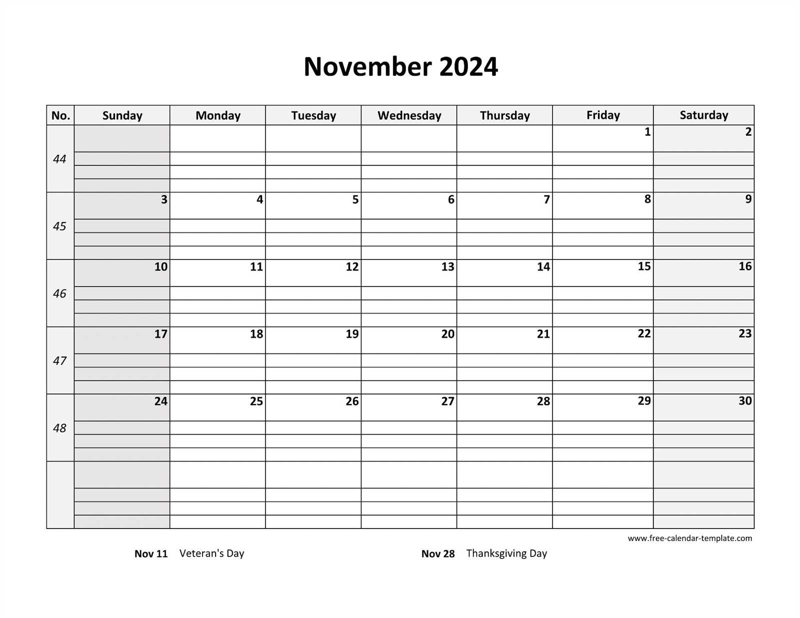 free november calendar template