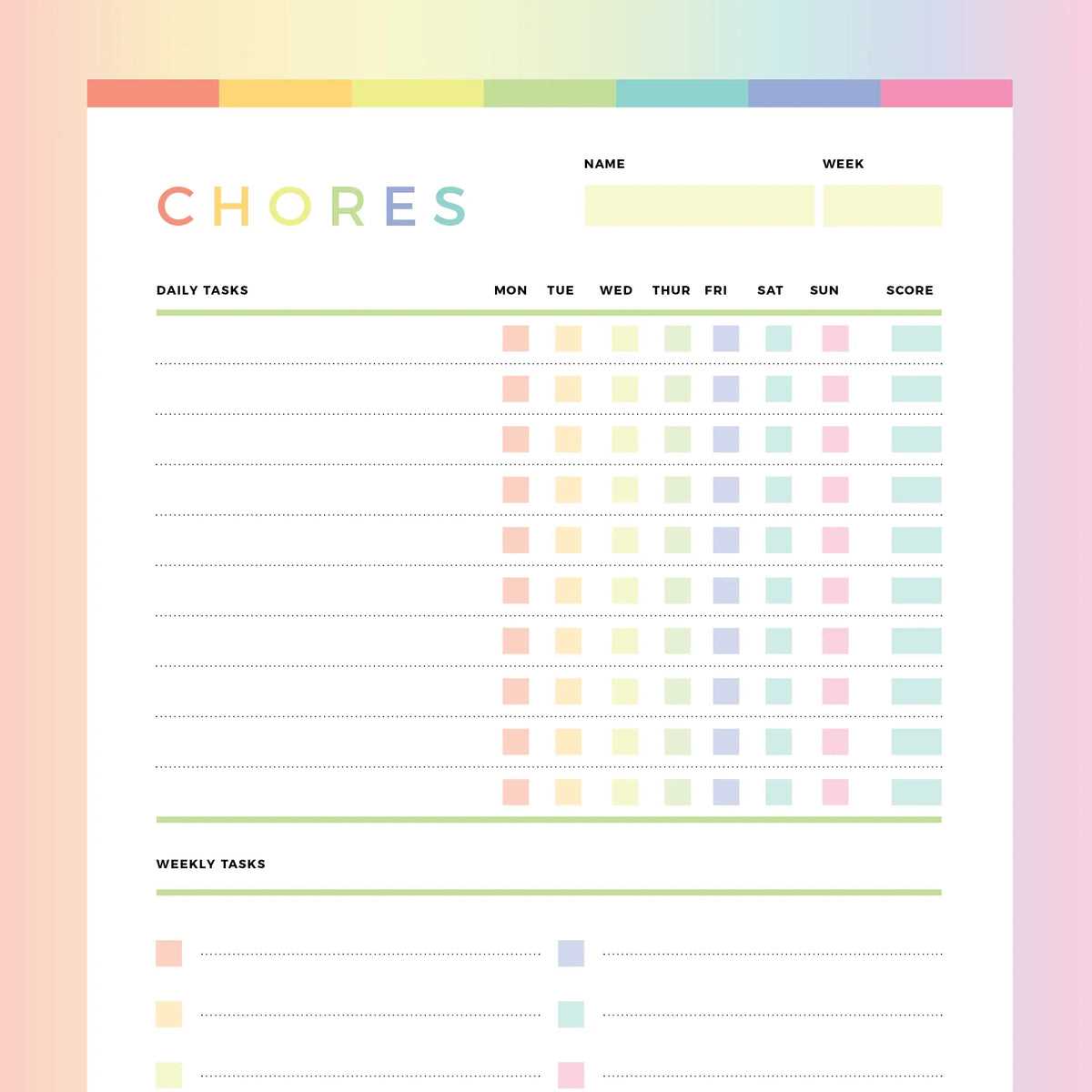 monthly chores calendar template