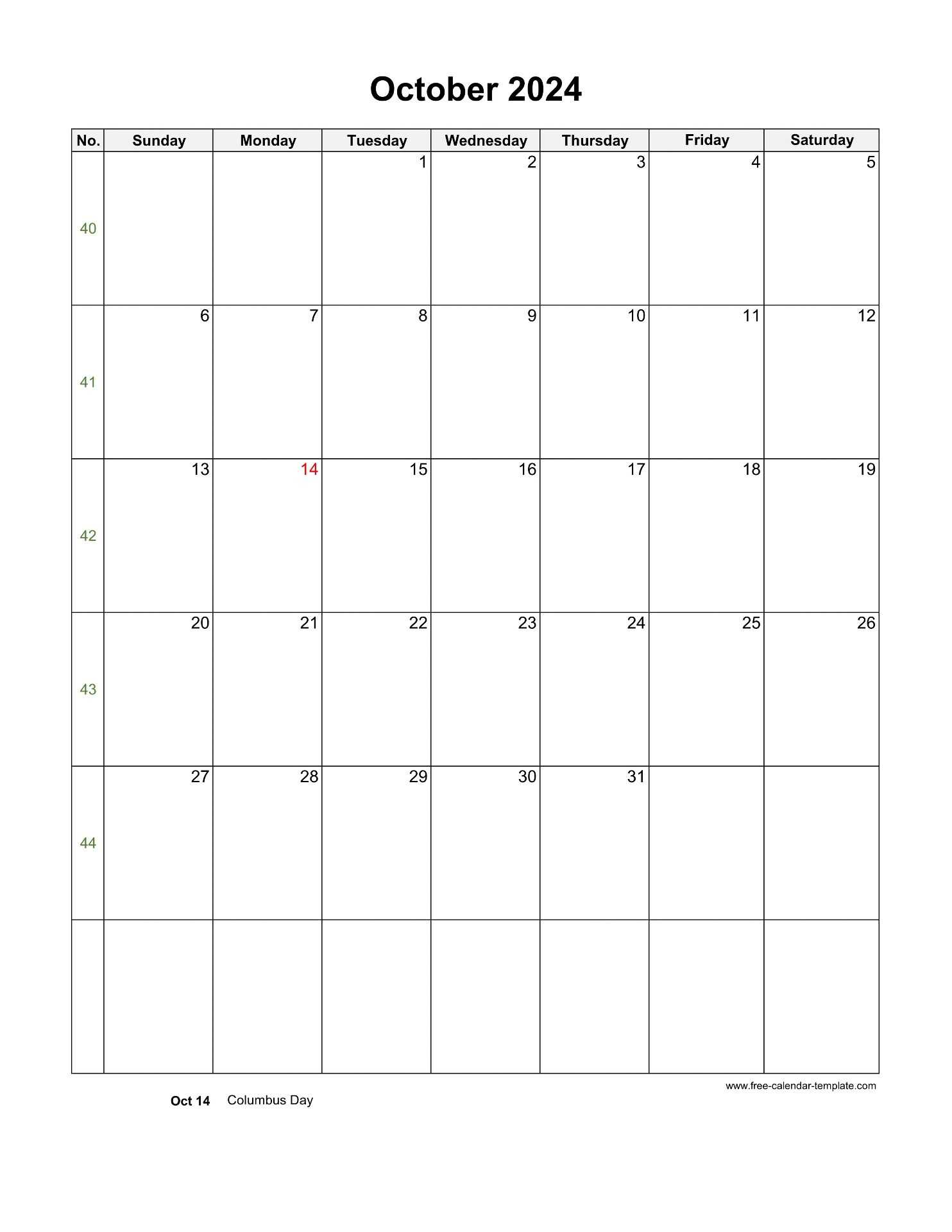 free october calendar template