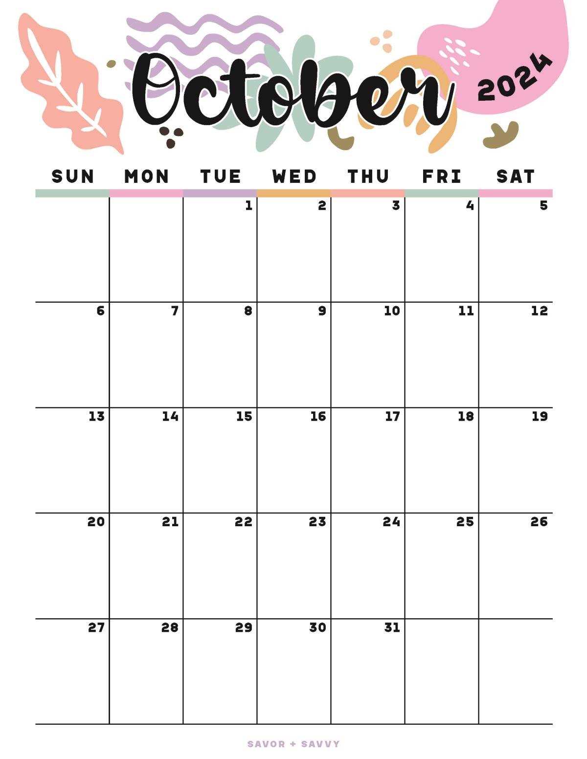 free october calendar template