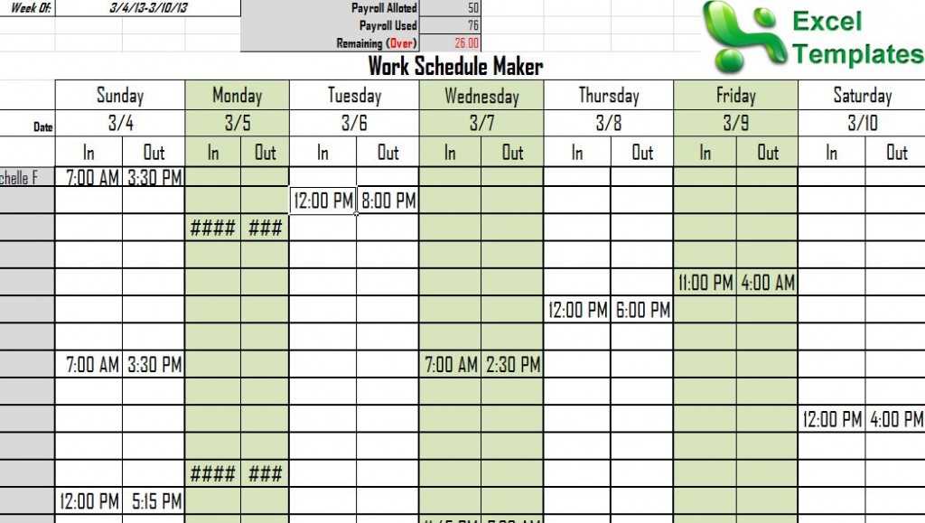 employee schedule calendar template