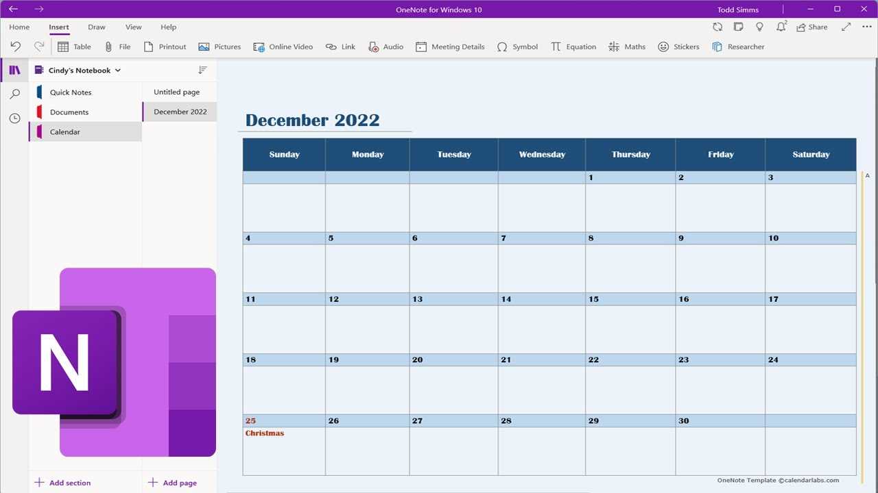 free onenote calendar template