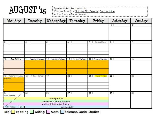 teacher planning calendar template