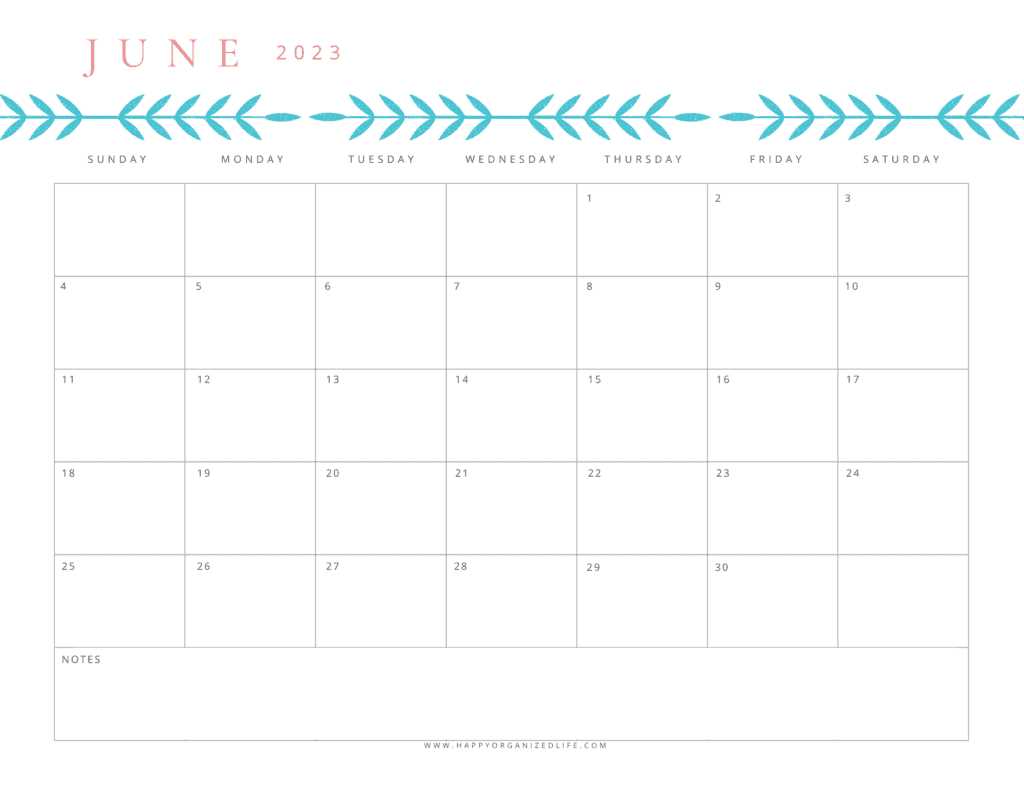 calendar template for june