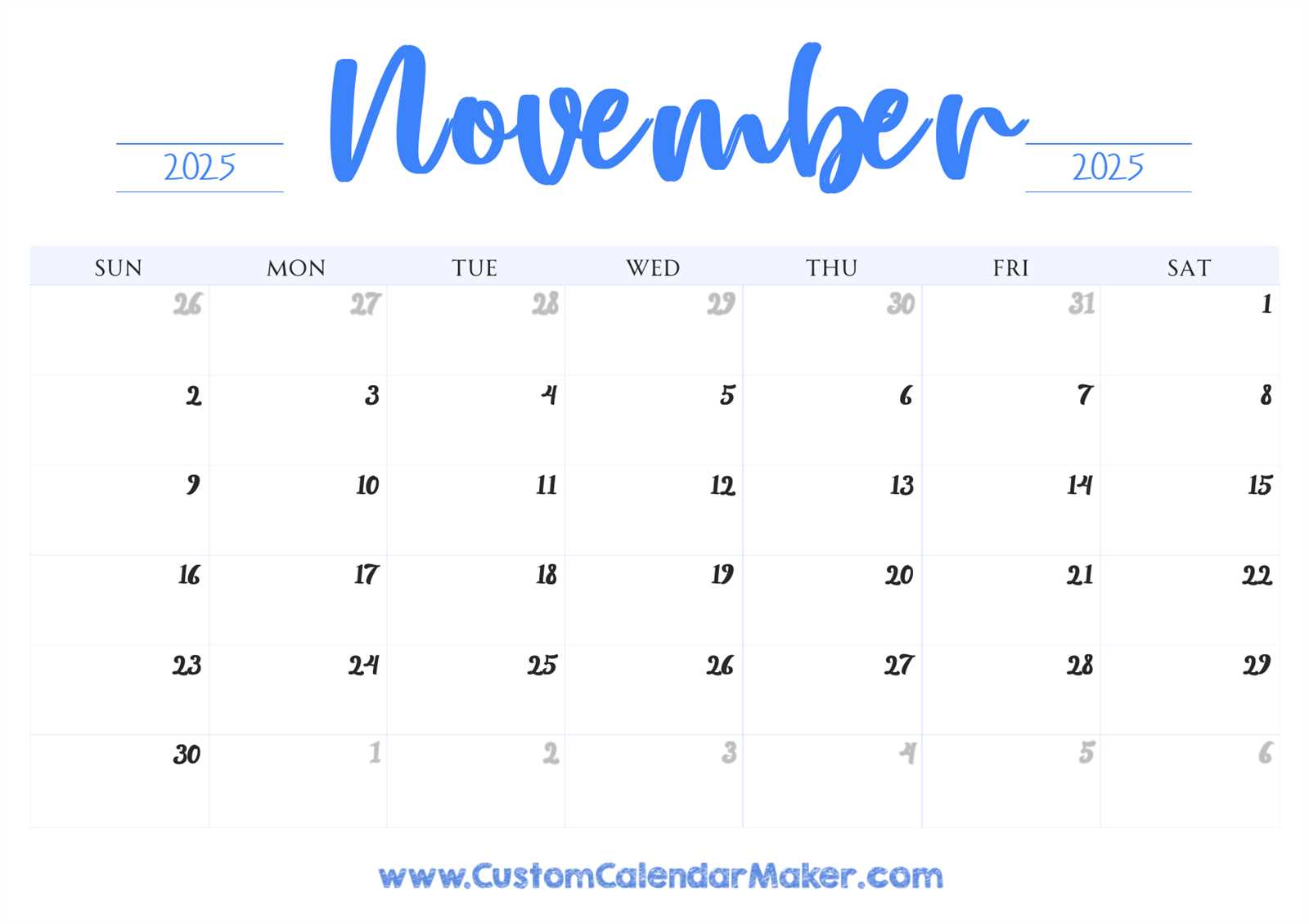 cute calendar template november 2025