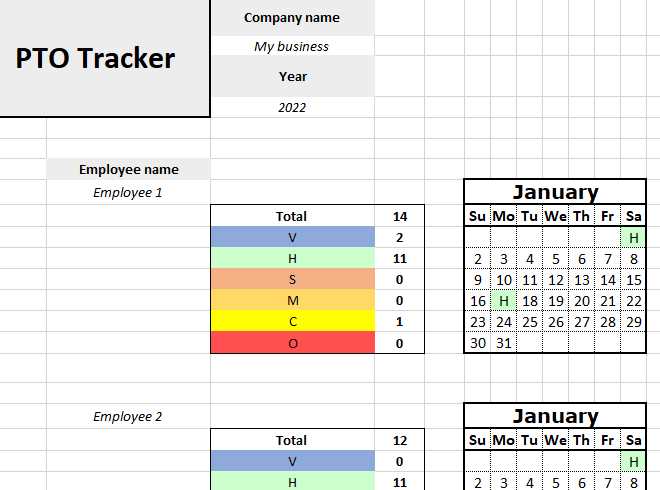 pto calendar template