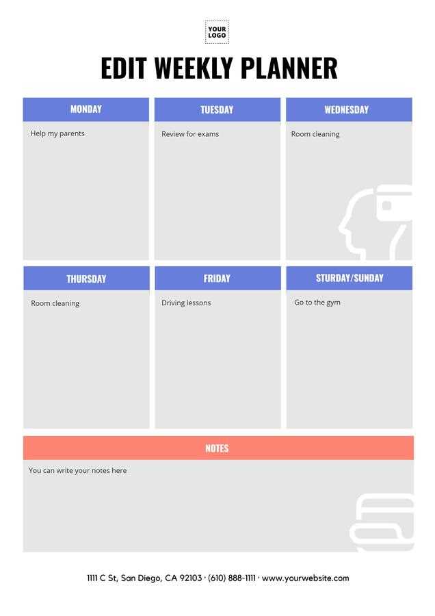 weekly planning calendar template