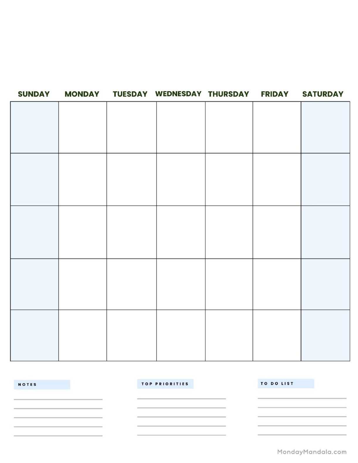 free printable blank monthly calendar template