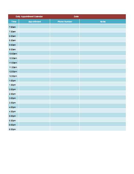 free printable daily appointment calendar template