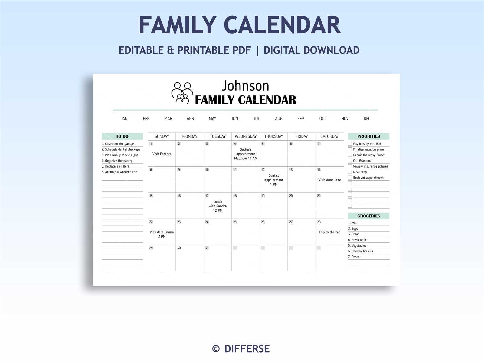 free printable family calendar template