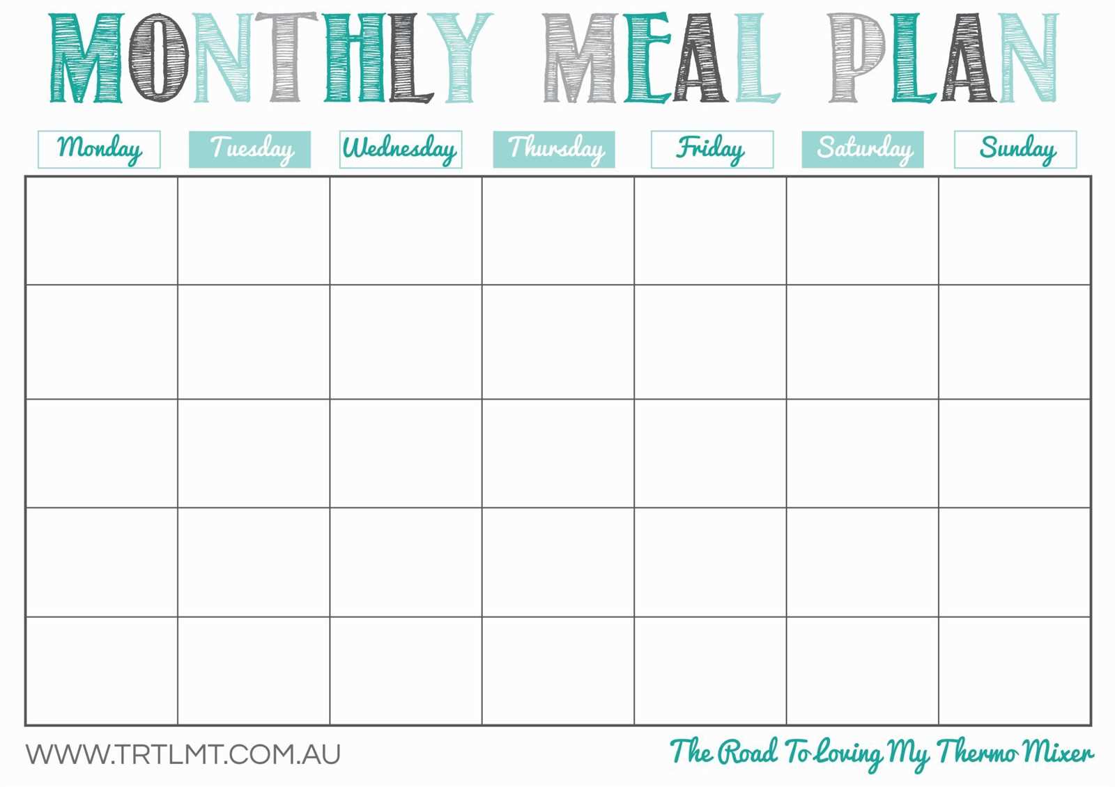 free printable meal prep calendar template