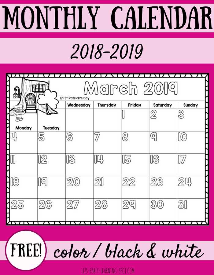 free printable preschool calendar template