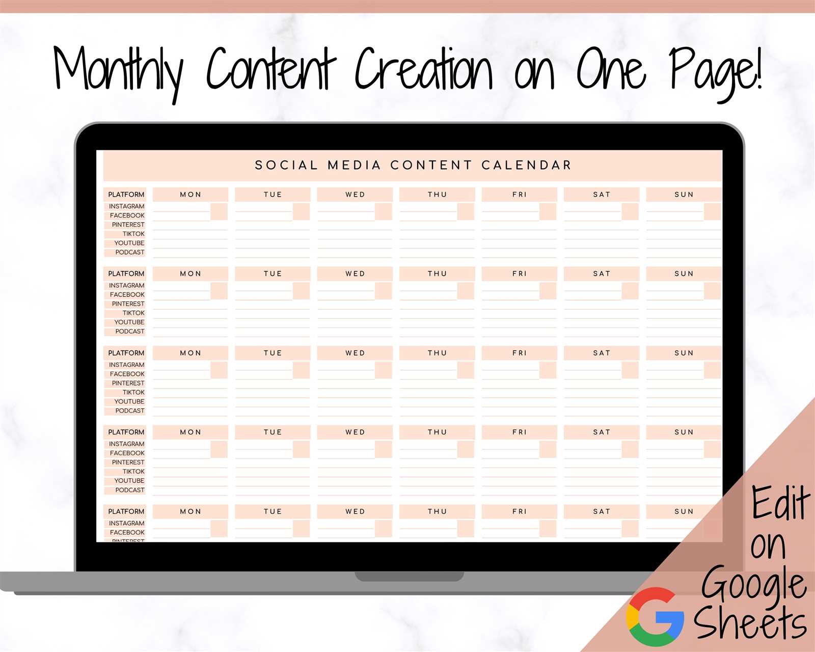 content creator calendar template