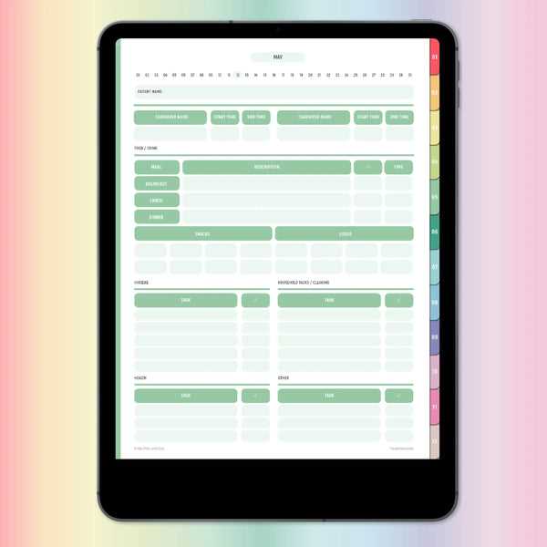 caregiver calendar template