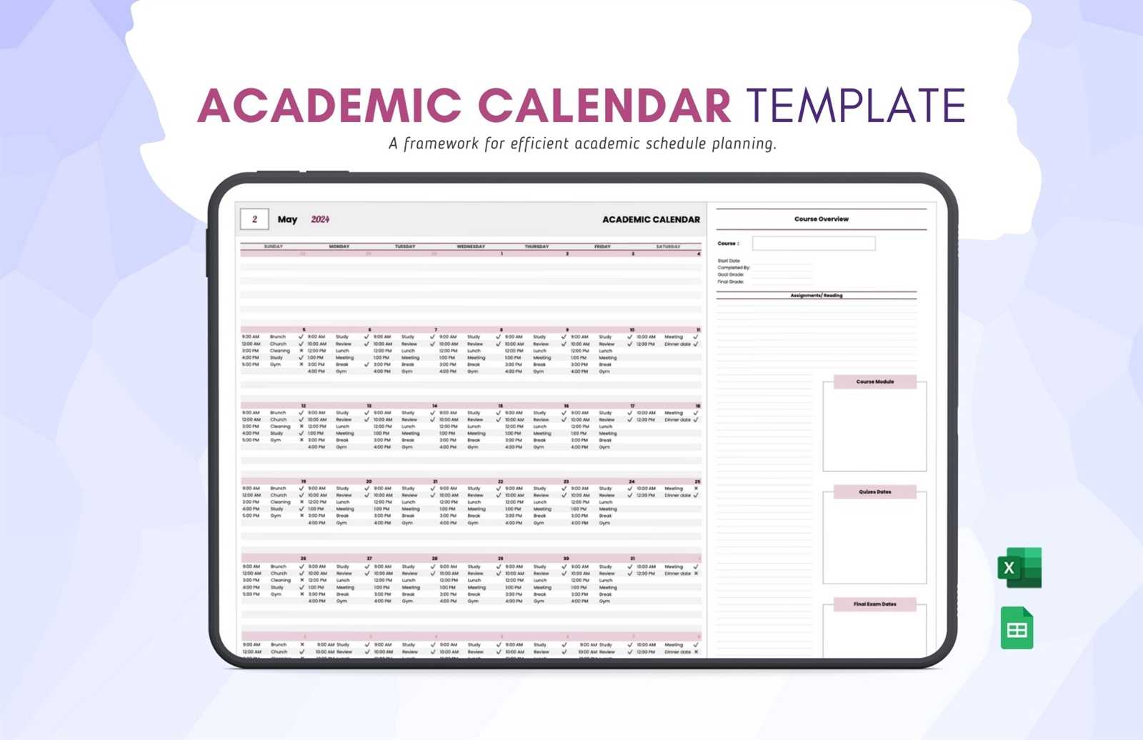 weekly academic calendar template