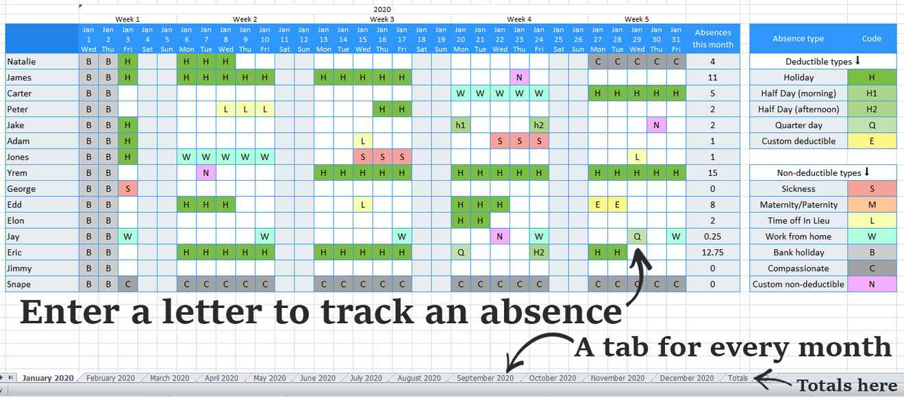 employee leave calendar template