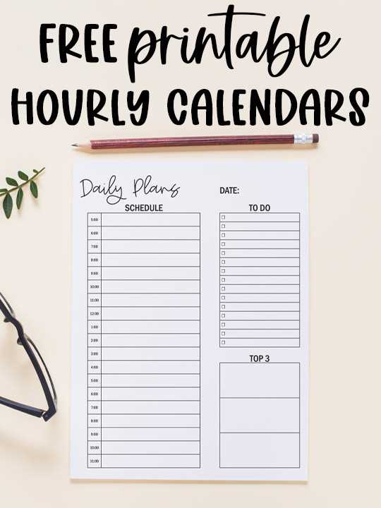 free printable hourly calendar template