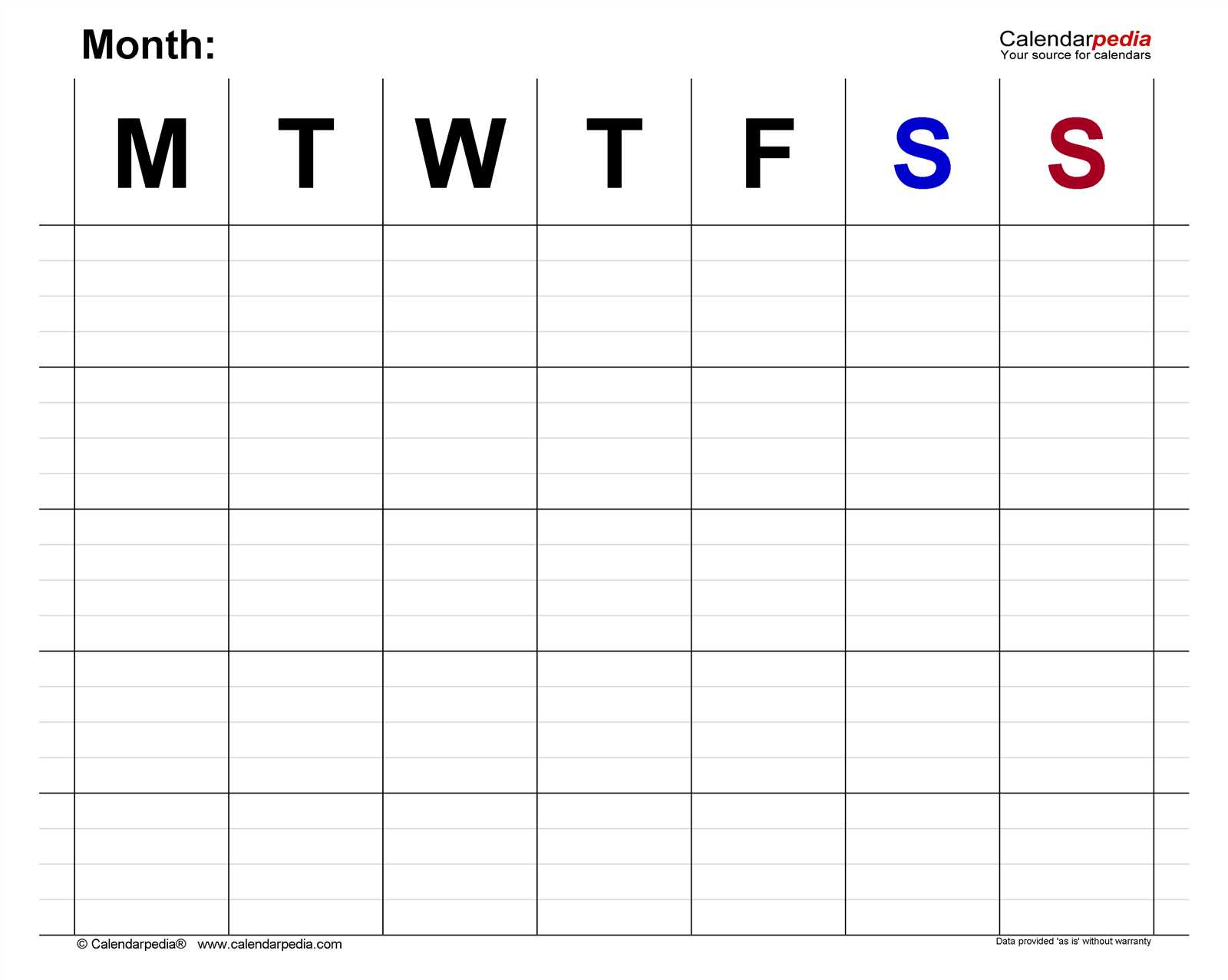 vertical monthly calendar template