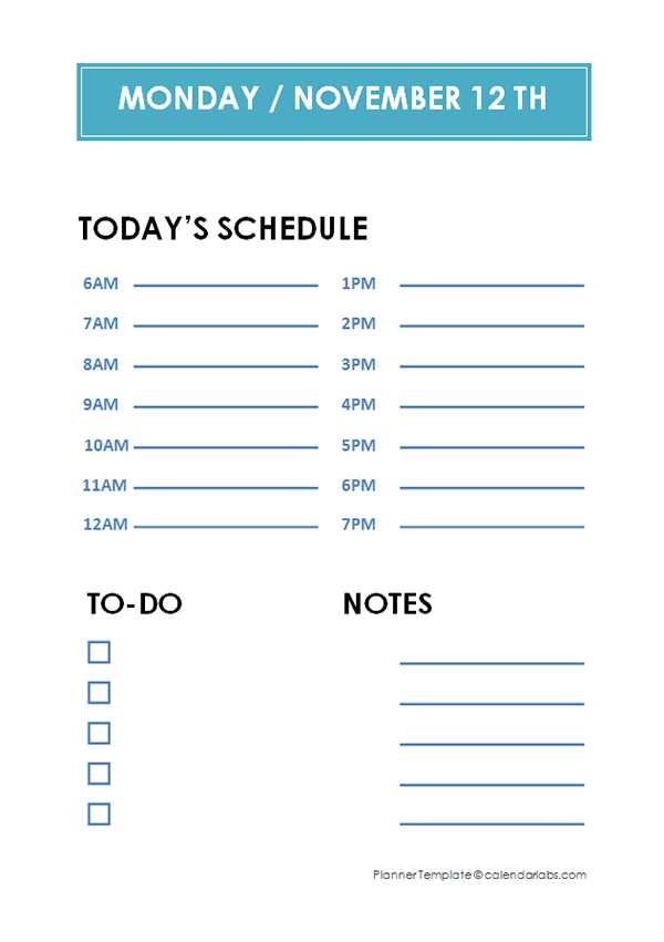 daily calendar by hour template