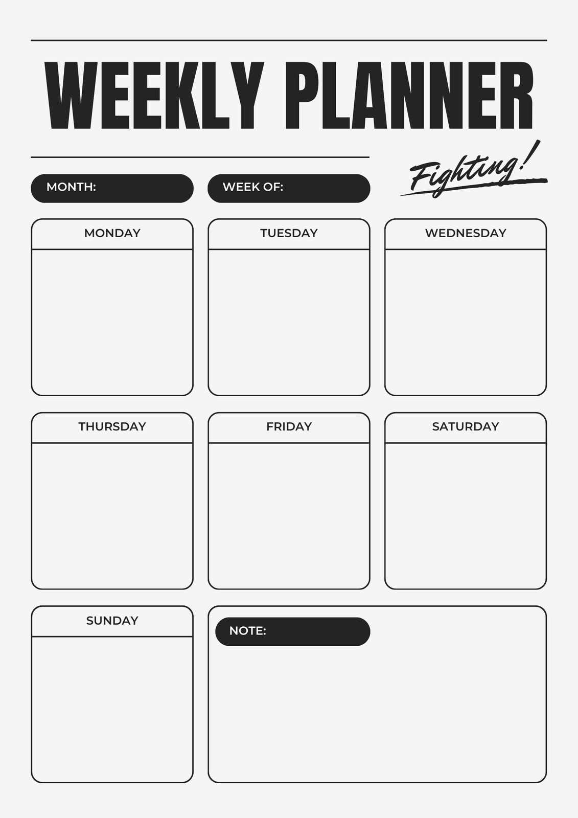 monday through sunday calendar template