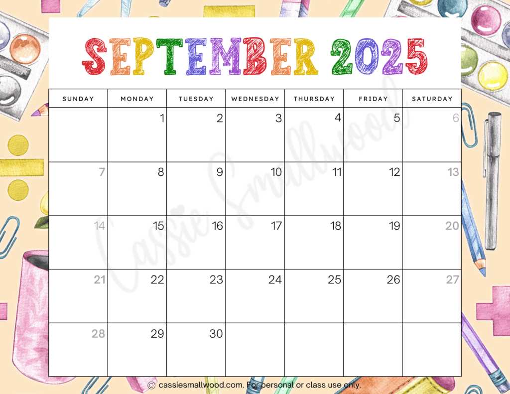 free september calendar template 2025