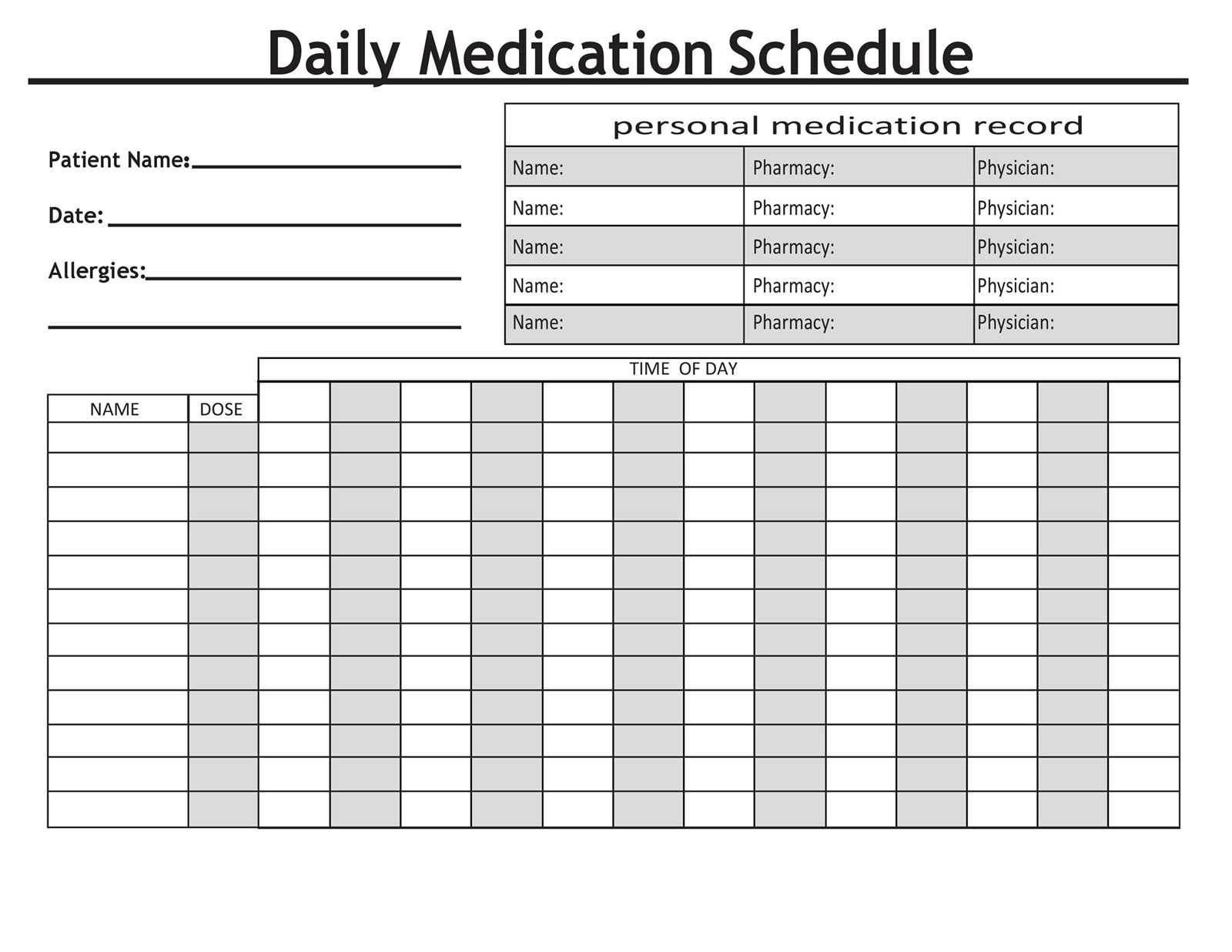 medicine calendar template