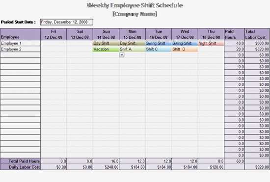 daily work calendar template