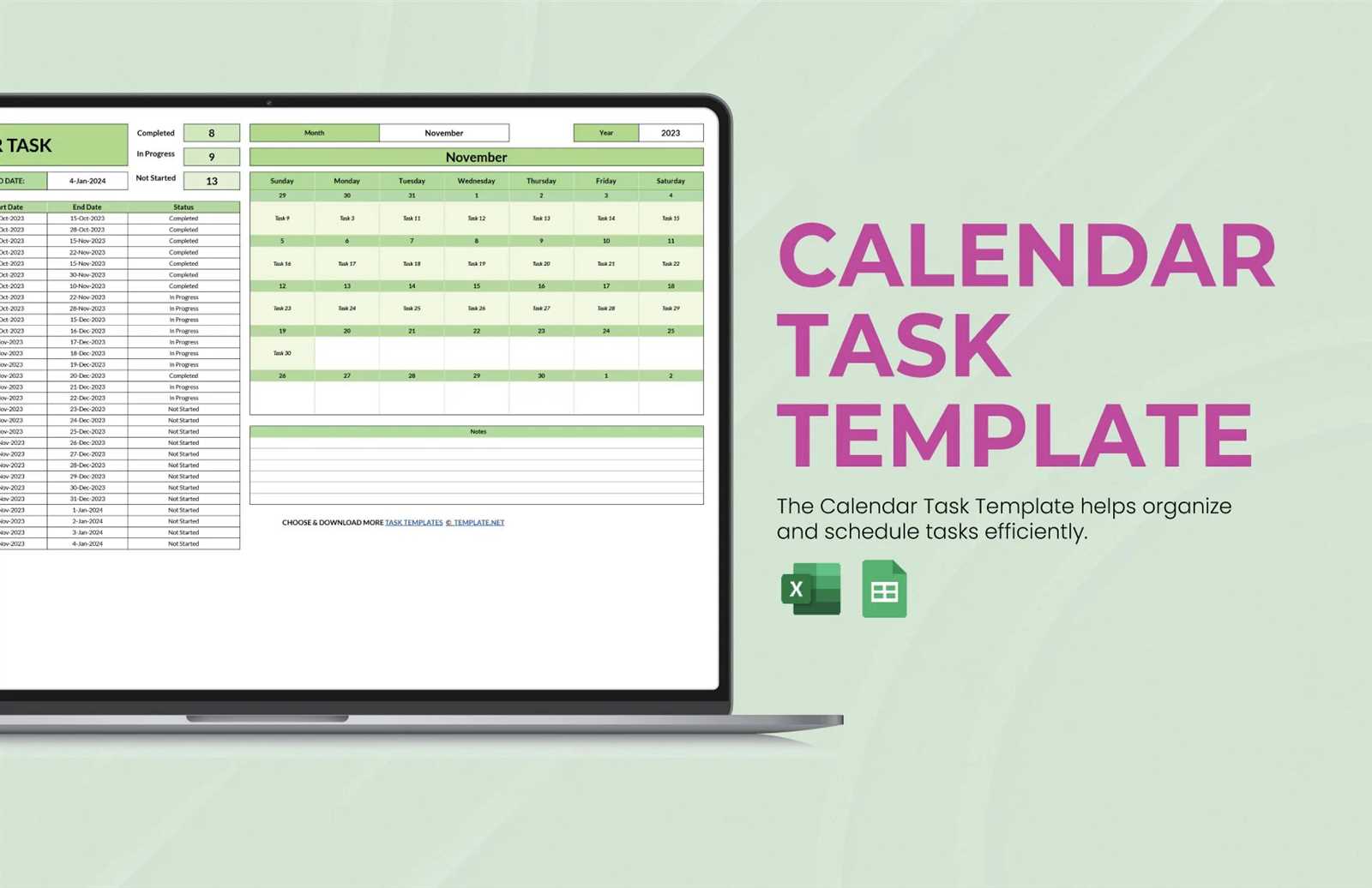 free task calendar template