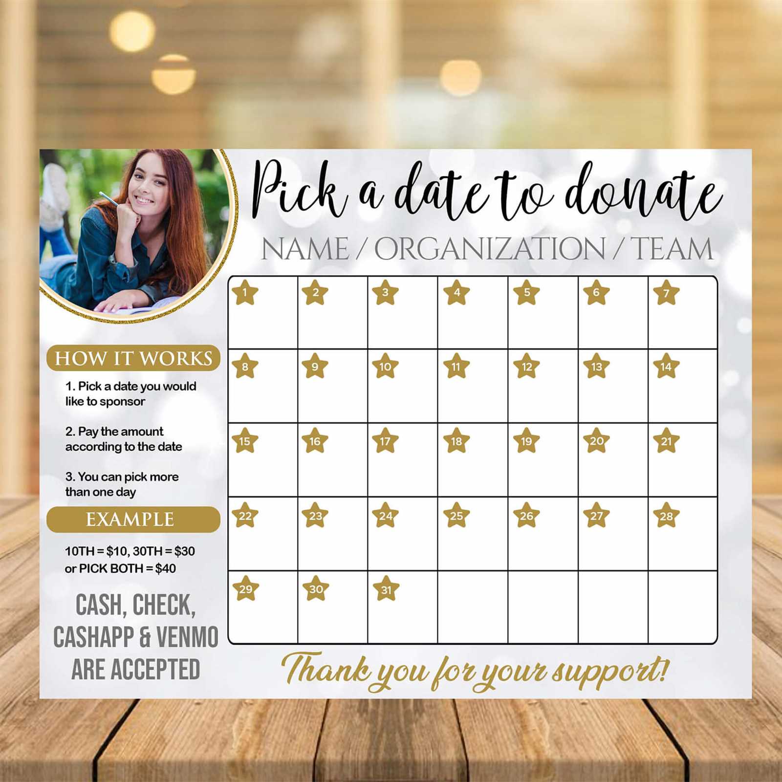 sponsor a day calendar fundraiser template free