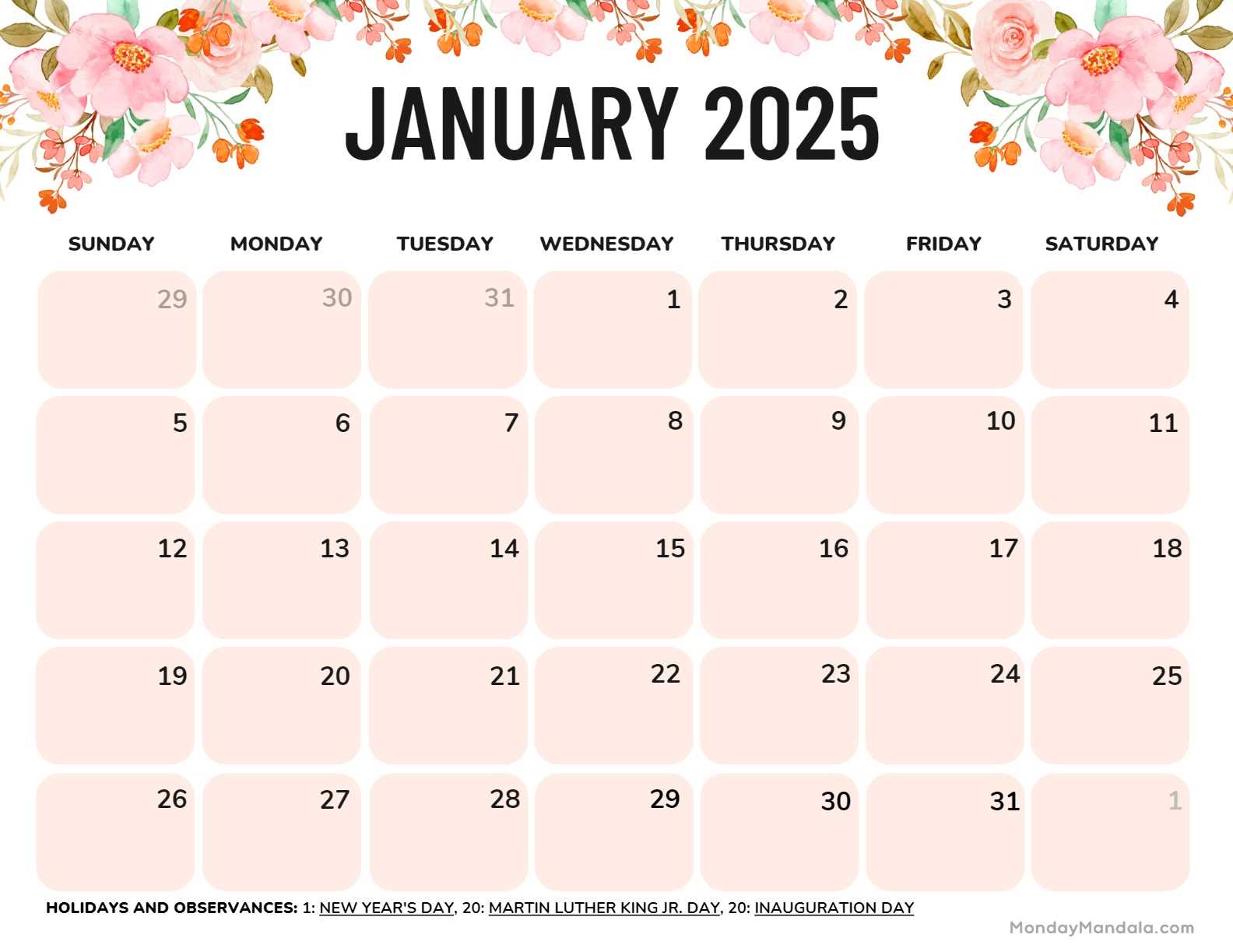 free template calendar 2025