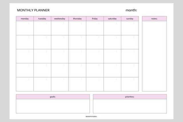 free template for monthly calendar