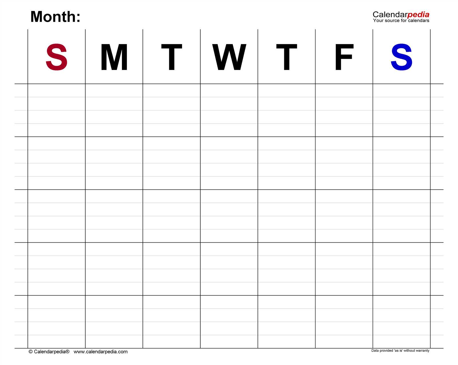 free template for monthly calendar