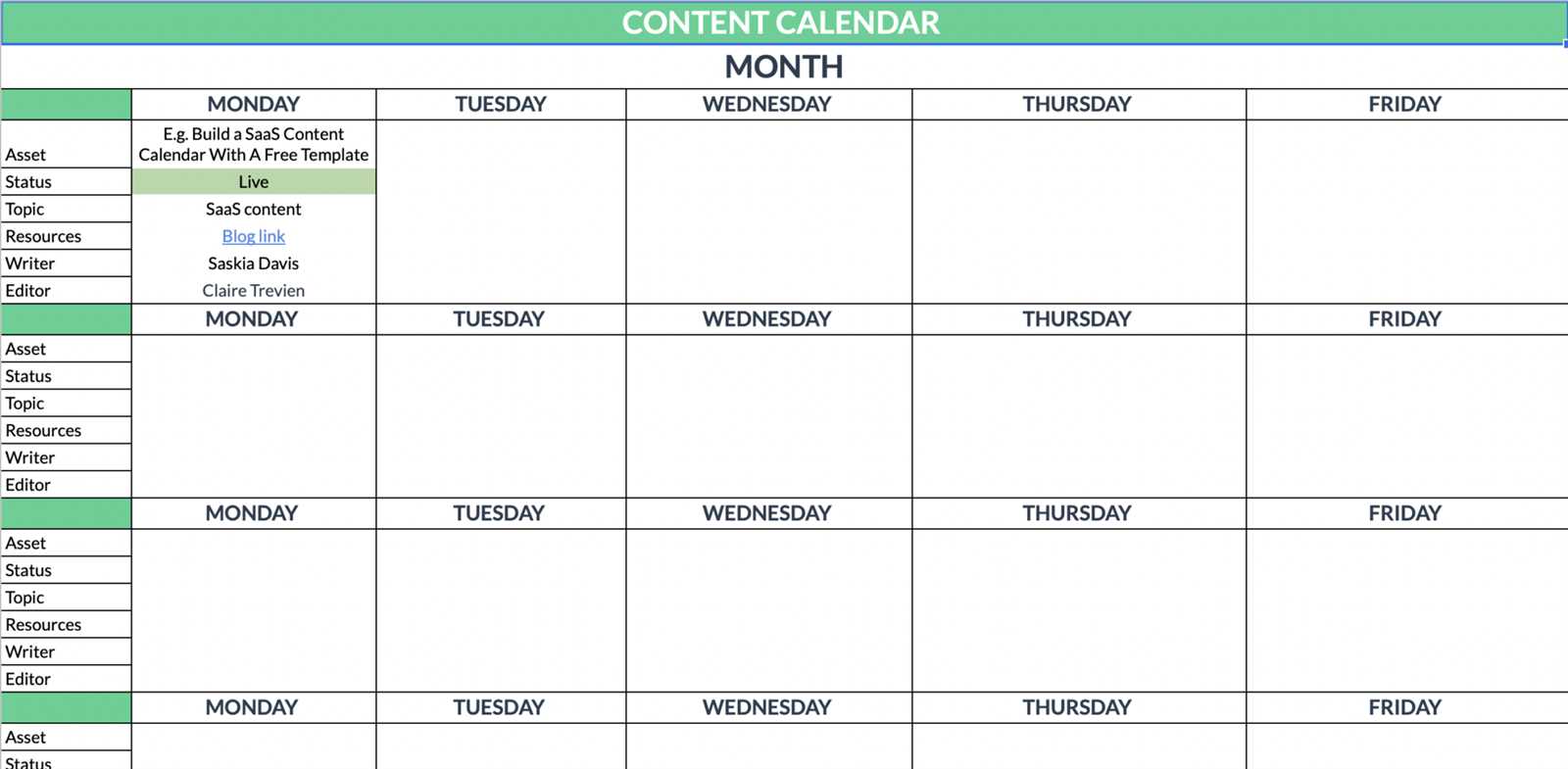 content calendar free template