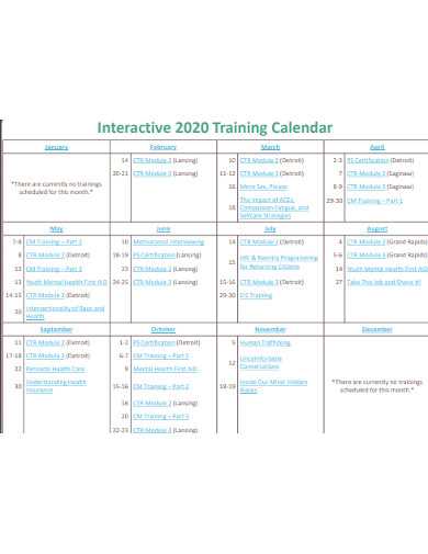 free training calendar template