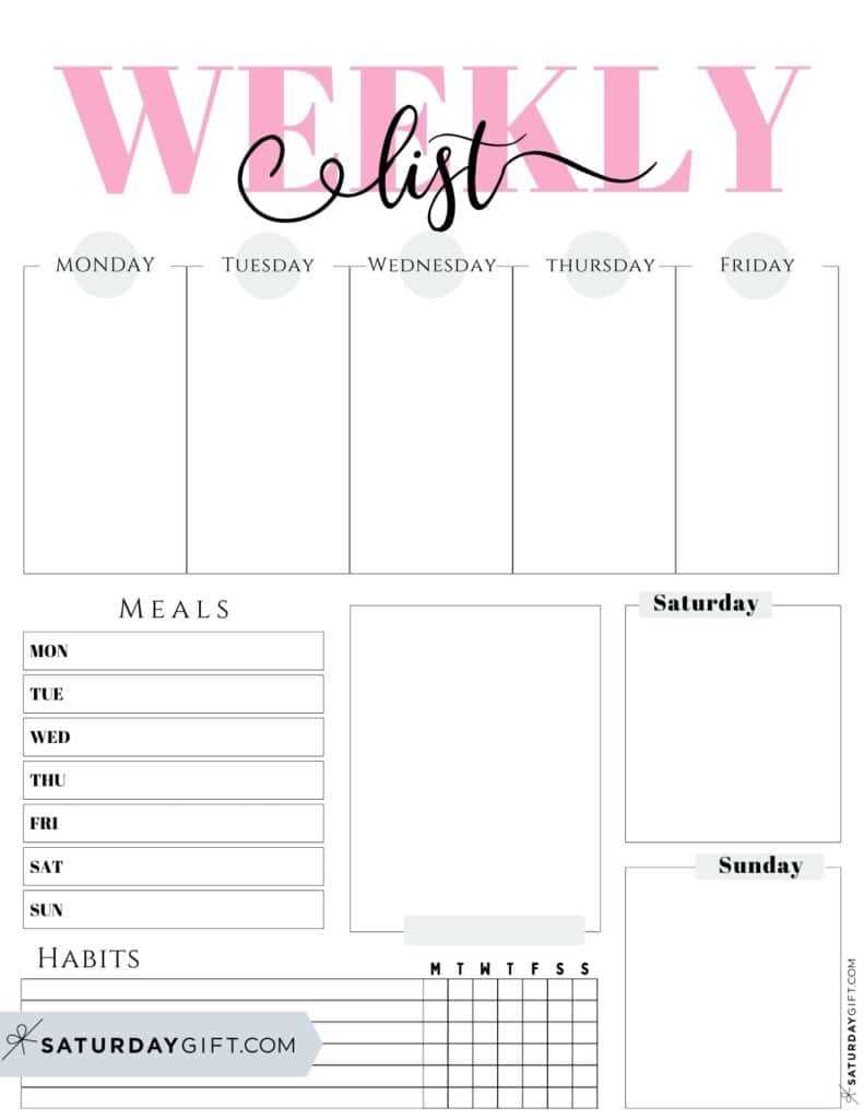 free weekly calendar template printable