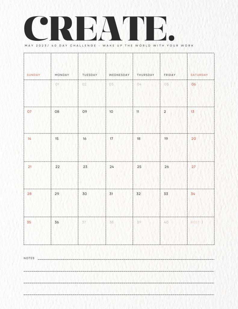 40 day calendar template