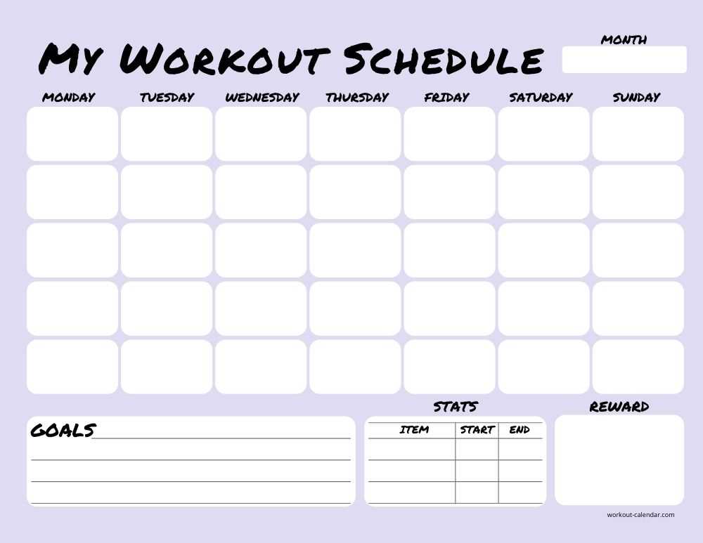 free workout calendar template