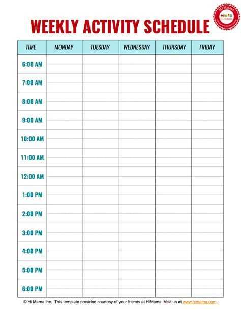 daily activity calendar template